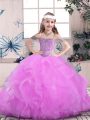 Gorgeous Lilac Tulle Lace Up Straps Sleeveless Floor Length Little Girls Pageant Gowns Beading