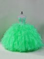 Admirable Sleeveless Floor Length Beading and Ruffles Lace Up Sweet 16 Quinceanera Dress with Green