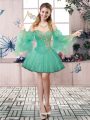Sleeveless Mini Length Beading Lace Up Homecoming Dress with Apple Green