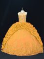 Gold Halter Top Lace Up Appliques Quinceanera Gown Sleeveless