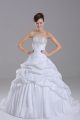 Fashion White Wedding Dresses Taffeta Brush Train Sleeveless Beading and Pick Ups