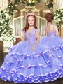 Eye-catching Lavender Kids Formal Wear For with Beading and Ruffled Layers Straps Sleeveless Lace Up