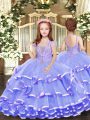 Eye-catching Lavender Kids Formal Wear For with Beading and Ruffled Layers Straps Sleeveless Lace Up
