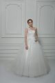 Sexy White One Shoulder Lace Up Beading and Lace and Hand Made Flower Wedding Dress Brush Train Sleeveless