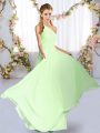 Empire Wedding Party Dress Yellow Green One Shoulder Chiffon Sleeveless Floor Length Lace Up