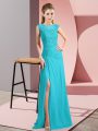 Aqua Blue Column/Sheath Beading Dress for Prom Zipper Chiffon Sleeveless Floor Length