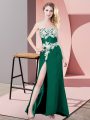 Great Sleeveless Floor Length Lace and Appliques Zipper Evening Dress with Dark Green