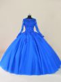 Cute Royal Blue Long Sleeves Tulle Zipper Quinceanera Gowns for Sweet 16 and Quinceanera