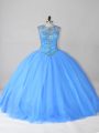 Dynamic Blue Sleeveless Tulle Lace Up Vestidos de Quinceanera for Sweet 16 and Quinceanera