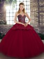 Floor Length Ball Gowns Sleeveless Burgundy Quince Ball Gowns Lace Up