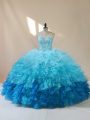 Multi-color Lace Up Sweetheart Beading and Ruffles 15 Quinceanera Dress Organza Sleeveless