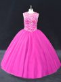 Fitting Fuchsia 15th Birthday Dress Sweet 16 and Quinceanera with Beading Scoop Sleeveless Lace Up