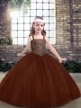 Floor Length Ball Gowns Sleeveless Brown Little Girls Pageant Dress Lace Up