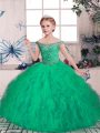 Admirable Off The Shoulder Sleeveless Little Girls Pageant Dress Wholesale Floor Length Beading Green Tulle