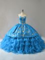Lovely Sleeveless Embroidery and Ruffles Lace Up Sweet 16 Quinceanera Dress