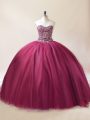 Luxury Burgundy Lace Up Quinceanera Gown Beading Sleeveless Floor Length