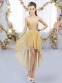 Edgy Chiffon Sweetheart Sleeveless Lace Up Beading Damas Dress in Gold