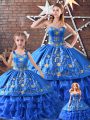 High End Sweetheart Sleeveless Lace Up Sweet 16 Quinceanera Dress Blue Satin and Organza