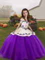 Wonderful Straps Sleeveless Lace Up Little Girls Pageant Dress Eggplant Purple Organza