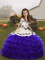Purple Sleeveless Organza Lace Up Girls Pageant Dresses for Party and Military Ball and Wedding Party