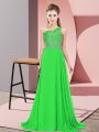 Sleeveless Floor Length Beading Side Zipper Evening Dress with Green