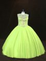 Elegant Scoop Sleeveless Lace Up 15 Quinceanera Dress Yellow Green Tulle