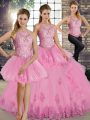 Dazzling Scoop Sleeveless Tulle Quinceanera Dress Lace and Embroidery and Ruffles Lace Up