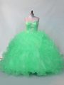 Affordable Green Organza Lace Up Quinceanera Gowns Sleeveless Floor Length Beading and Ruffles