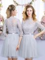 Fitting Mini Length Grey Court Dresses for Sweet 16 High-neck Half Sleeves Zipper