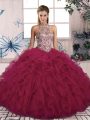 Burgundy Sleeveless Beading and Ruffles Floor Length 15 Quinceanera Dress