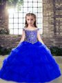 Fashionable Royal Blue Sleeveless Floor Length Beading and Pick Ups Lace Up Little Girls Pageant Dress