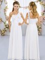 Empire Court Dresses for Sweet 16 White One Shoulder Chiffon Sleeveless Floor Length Lace Up