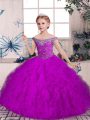 Floor Length Purple Kids Formal Wear Tulle Sleeveless Beading and Ruffles