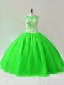 Green Sleeveless Tulle Lace Up Sweet 16 Dress for Sweet 16 and Quinceanera
