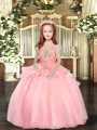 Elegant Floor Length Ball Gowns Sleeveless Pink Little Girls Pageant Dress Lace Up