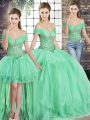 Charming Apple Green Sleeveless Tulle Lace Up 15th Birthday Dress for Military Ball and Sweet 16 and Quinceanera