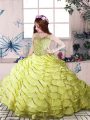 Yellow Green Ball Gowns Straps Sleeveless Organza Zipper Beading and Ruffled Layers Girls Pageant Dresses