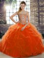 Glorious Orange Red Lace Up Sweet 16 Dresses Beading and Ruffles Sleeveless Brush Train