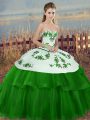 Glamorous Green Ball Gowns Embroidery and Bowknot Quinceanera Dress Lace Up Tulle Sleeveless Floor Length
