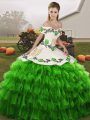 Perfect Green Lace Up 15 Quinceanera Dress Embroidery and Ruffled Layers Sleeveless Floor Length