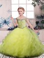 Excellent Floor Length Yellow Green Girls Pageant Dresses Off The Shoulder Sleeveless Side Zipper