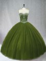 Decent Floor Length Ball Gowns Sleeveless Olive Green Sweet 16 Dresses Lace Up
