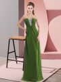 New Style Olive Green Sleeveless Floor Length Beading Zipper Oscars Dresses