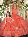 Orange Red Sleeveless Organza Lace Up Quinceanera Dresses for Sweet 16 and Quinceanera