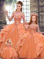 Enchanting Sleeveless Organza Floor Length Lace Up Quinceanera Dress in Orange with Beading and Ruffles