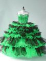 Comfortable Floor Length Green Quince Ball Gowns Organza Sleeveless Beading and Ruffled Layers