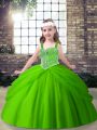 Adorable Floor Length Lace Up Little Girls Pageant Dress for Party and Military Ball with Beading