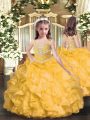 Gold Sleeveless Beading and Ruffles Floor Length Little Girl Pageant Dress
