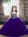 Exquisite Sleeveless Tulle Floor Length Lace Up Child Pageant Dress in Purple with Beading