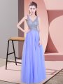 Lavender Tulle Zipper V-neck Sleeveless Floor Length Prom Evening Gown Beading